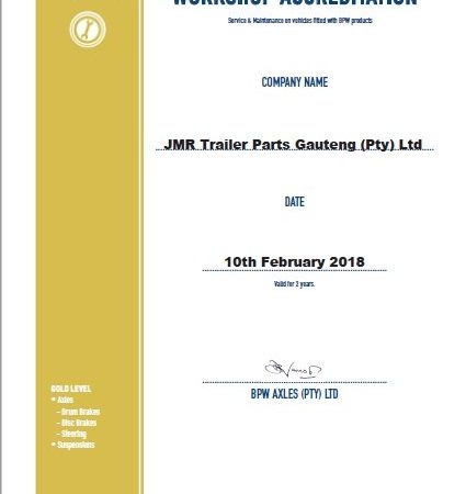 JMR Alrode Achieves BPW Gold Workshop Accreditation